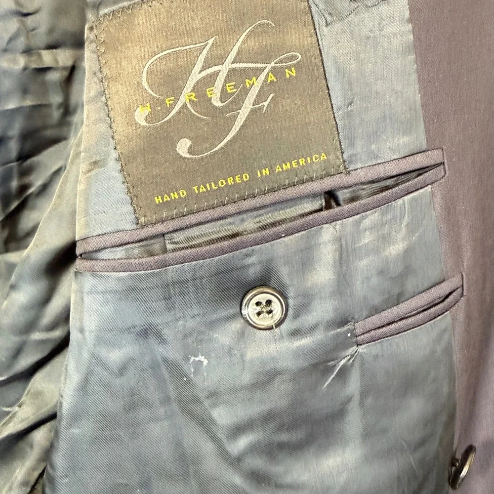 H. Freeman Blazer Men 45 Navy Blue Double Breasted Gold Button Wool USA Heritage